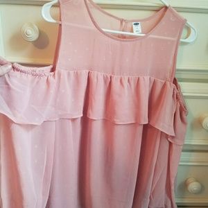 Pink off the shoulder long sleeve loose fitted top